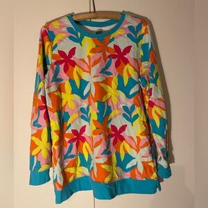 Lands’ End Serious Sweats Sweatshirt Women’s Medium Bold Floral Crew Neck